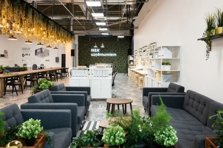The interior of the coworking space in the Spice shopping center in in Riga